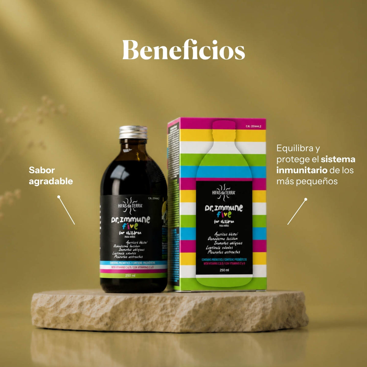 Beneficios de Dr. Immune Five: jarabe infantil con beta-glucanos, prebióticos y vitaminas D y C | Hifas da Terra