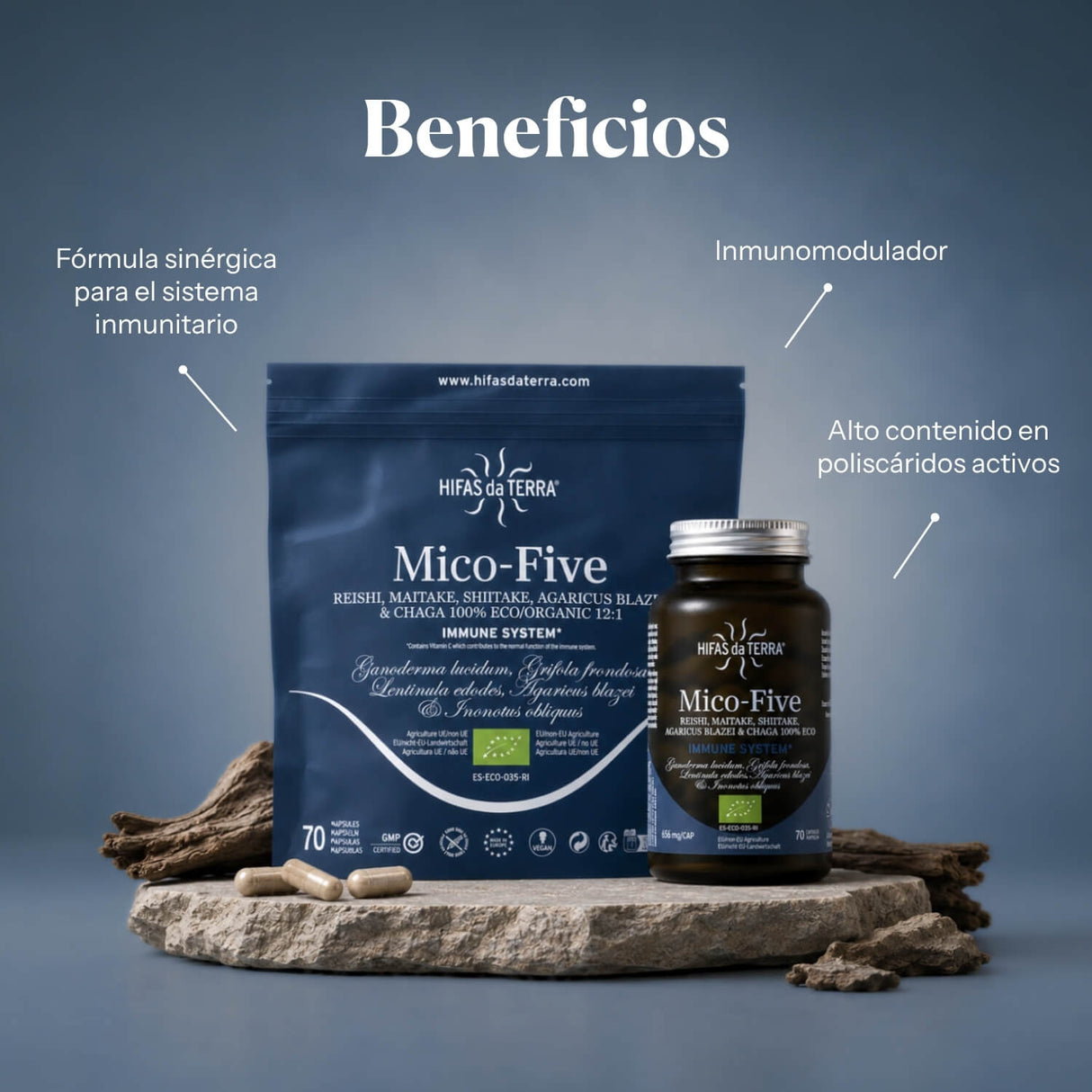 Mico-Five  - Extraits purs de Reishi, Shiitake, Maitake, Champignon du Soleil et Chaga